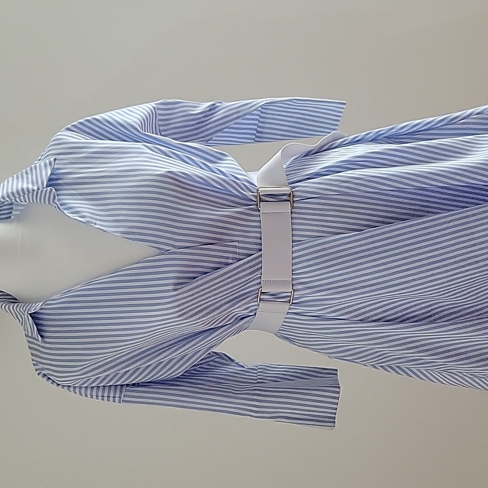 Blue and white cotton shirt dress. Relaxed fit with belt.  Size 36 EU
